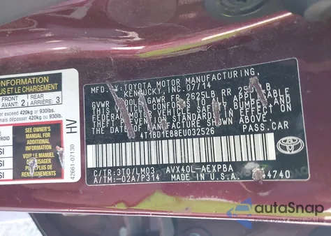 2014 Toyota Avalon Hybrid Limited из США, поврежденный, VIN 4T1BD1EB8EU032526